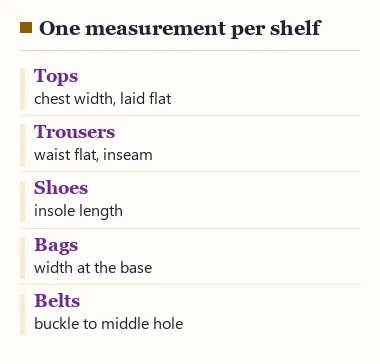 The single most useful measurement to request for tops, trousers, shoes, bags and belts